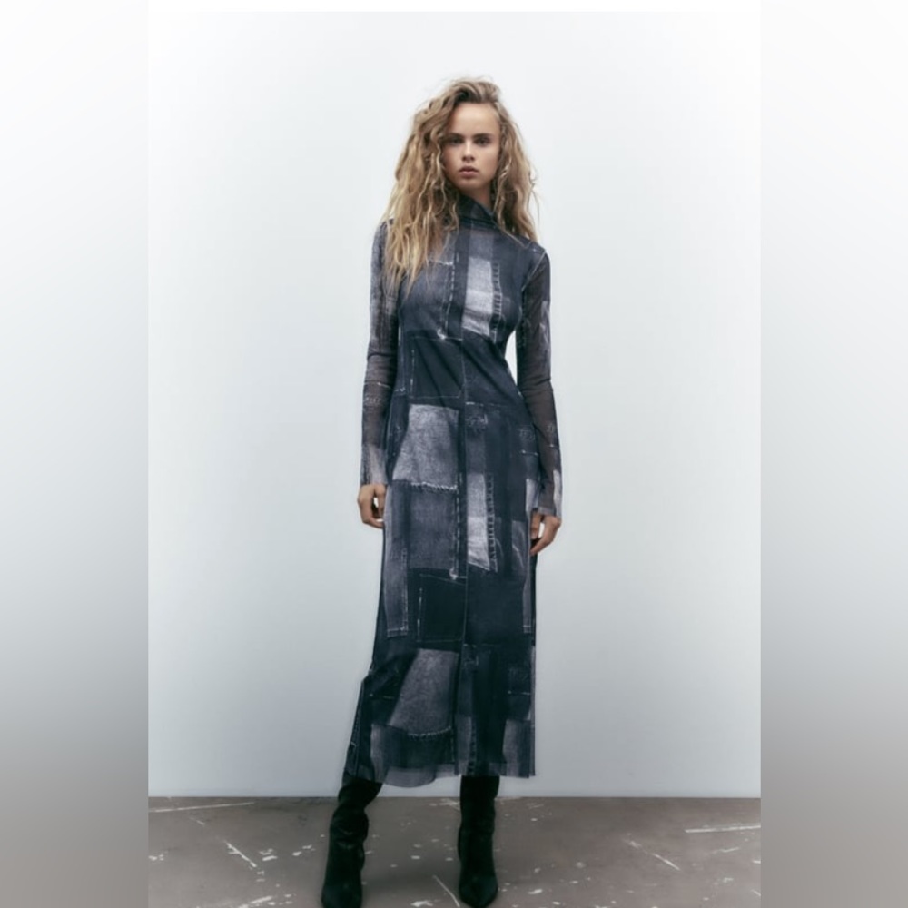 Zara Patchwork Tulle Dress - 4661/211 Dark Grey